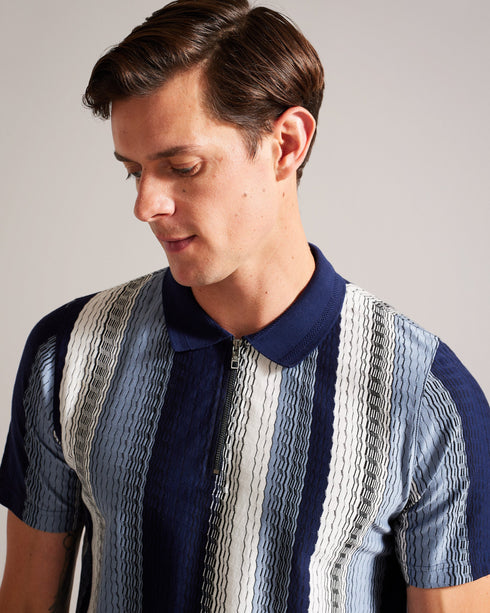 WALRAF-Tops-SS Textured Stripe Zip Polo- Ted Baker Romania